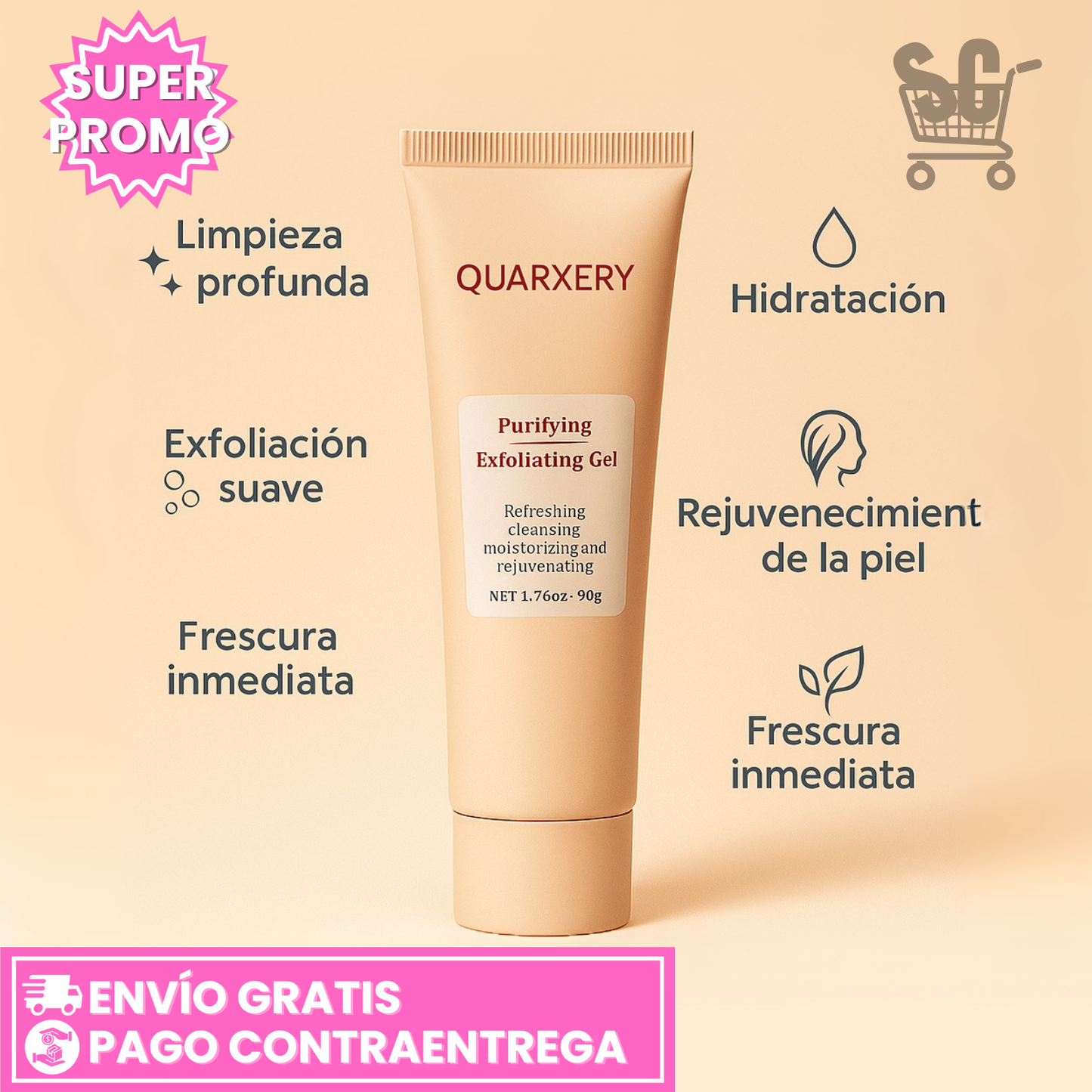 Quarxery™: Gel Exfoliante Suave Para Piel Sensible, Limpia Sin Irritar y Deja Un Brillo Natural