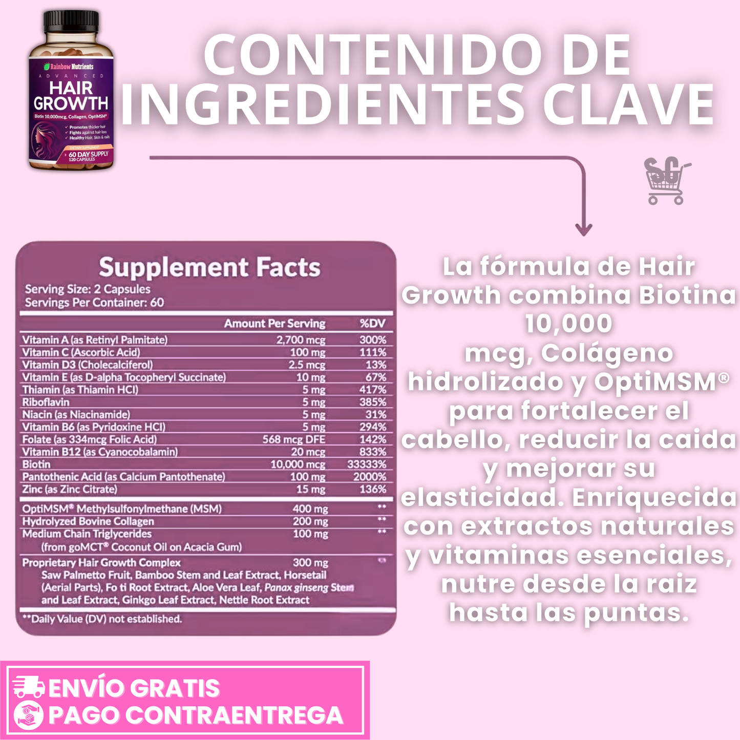 HAIR GROWTH ADVANCED - SIN AZUCAR - LOGRA UN CABELLO DE ENSUEÑO DESDE LOS PRIMEROS 7 DÍAS