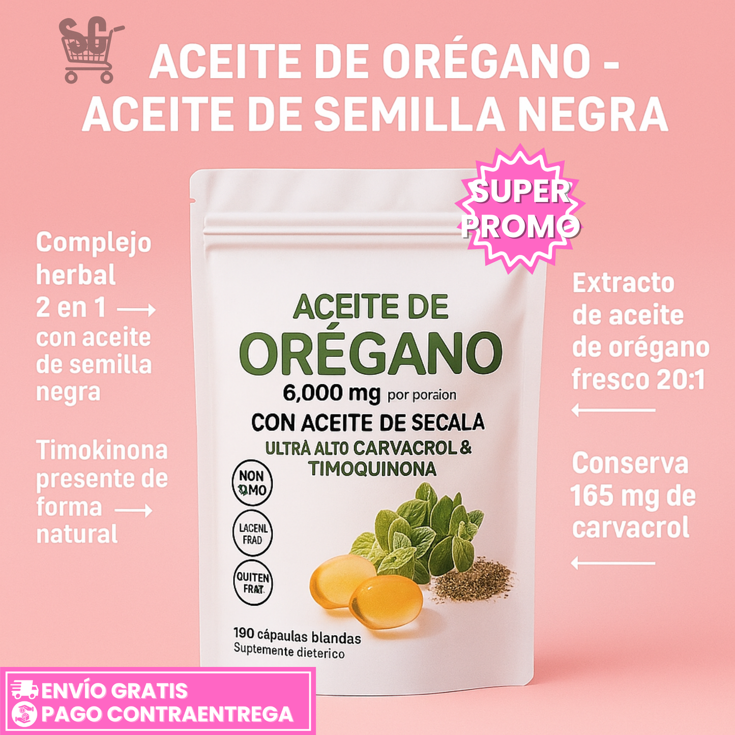 Oil of Oregano™: Cápsulas Vegetales con Orégano y Semilla Negra para Apoyo Inmune y Antioxidante