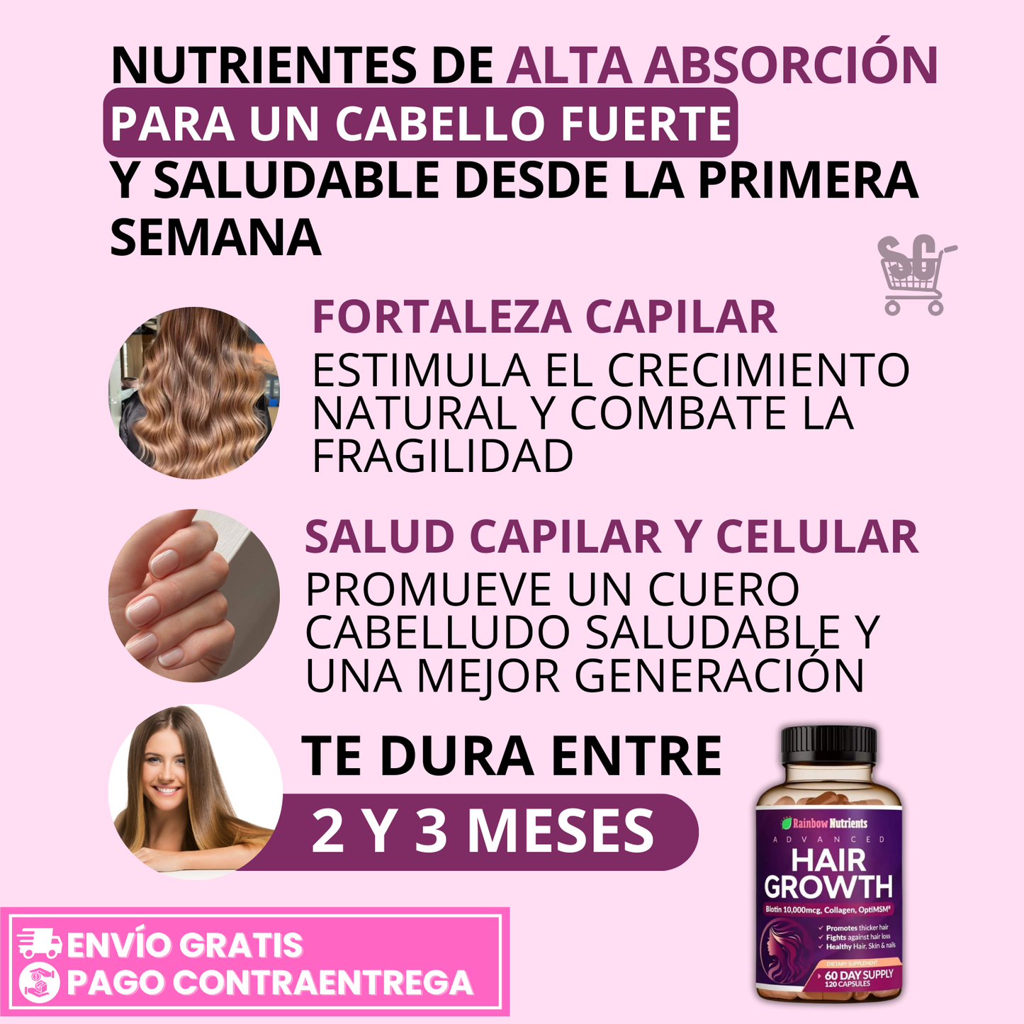 HAIR GROWTH ADVANCED - SIN AZUCAR - LOGRA UN CABELLO DE ENSUEÑO DESDE LOS PRIMEROS 7 DÍAS