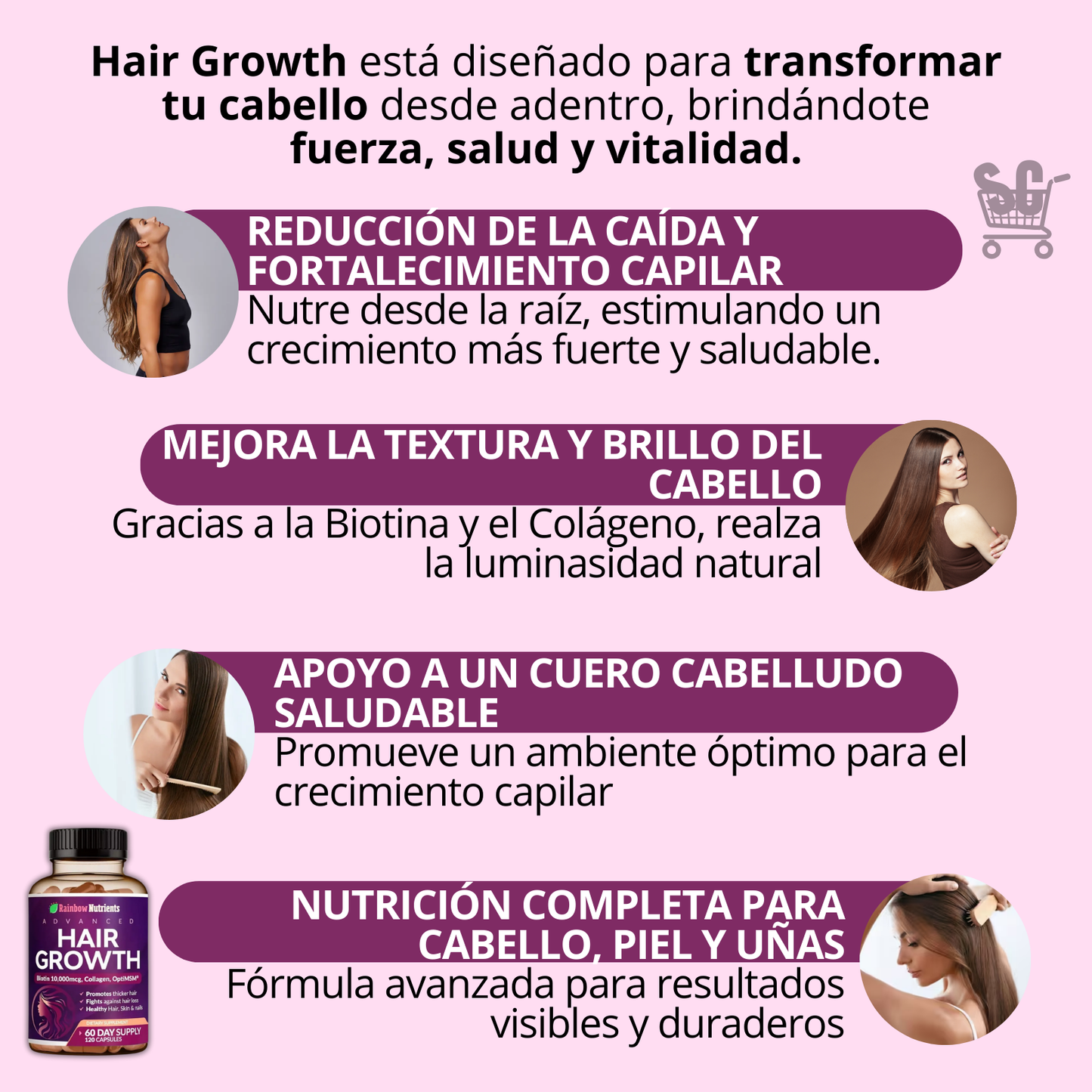 HAIR GROWTH ADVANCED - SIN AZUCAR - LOGRA UN CABELLO DE ENSUEÑO DESDE LOS PRIMEROS 7 DÍAS